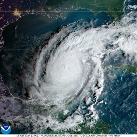 Hurricane Milton in the Gulf of Mexico NOAA satellite image October 8 2024