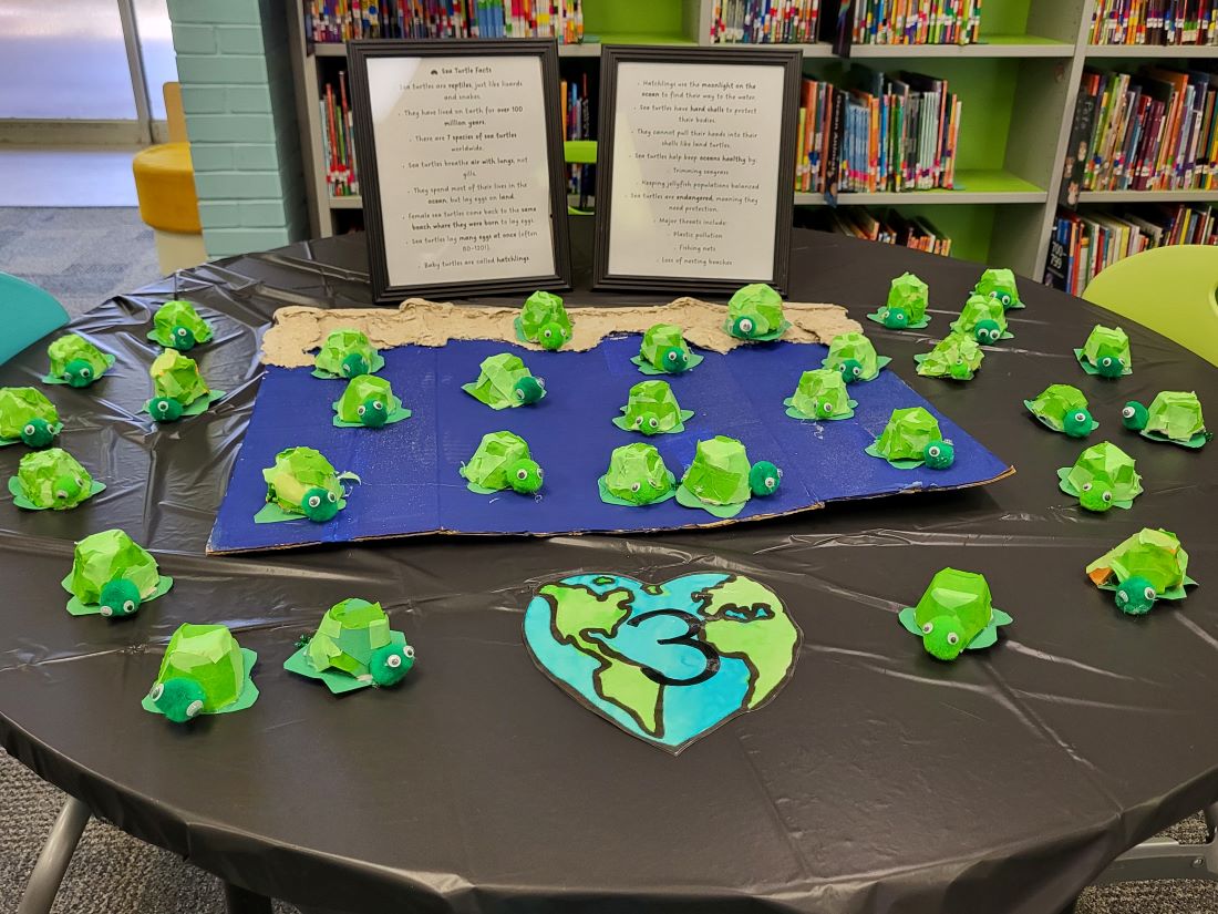 Baby sea turtle artwork at Sea Park Elementary School. 