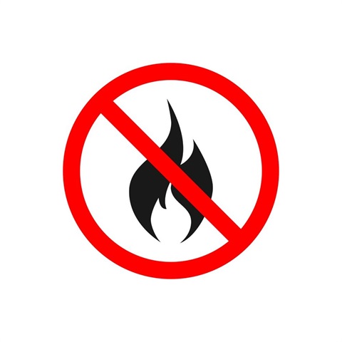 Illustration of flame inside of red circle with a slash through it indicating burning is prohibited