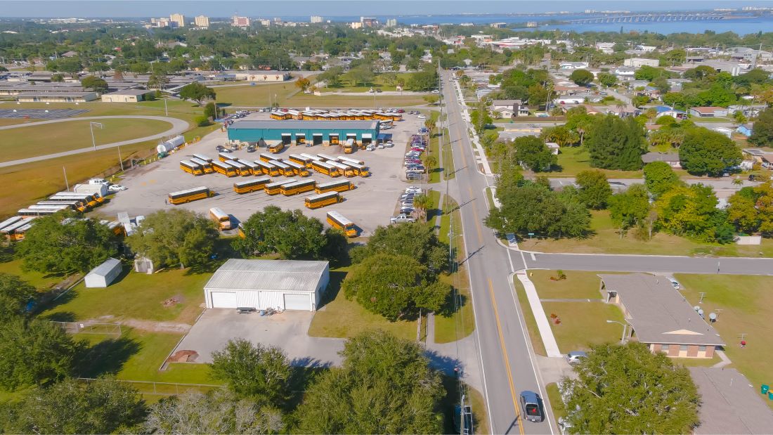 Aerial view of new sidewalk on the east side of Monroe Street