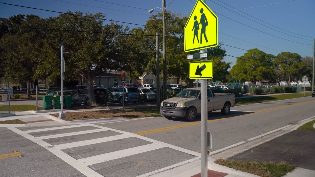 Crosswalk with flashing beacon