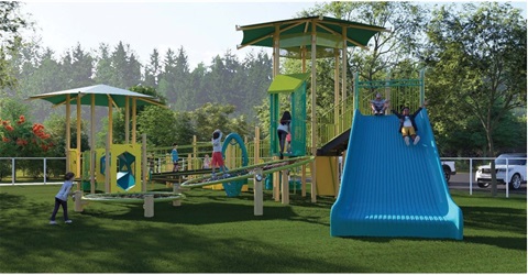 Architectural rendering of a playground with children playing on it