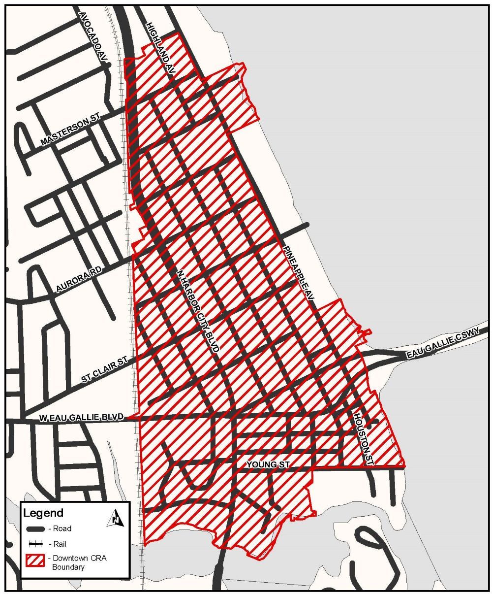 Map showing boundary of Olde Eau Gallie Riverfront CRA